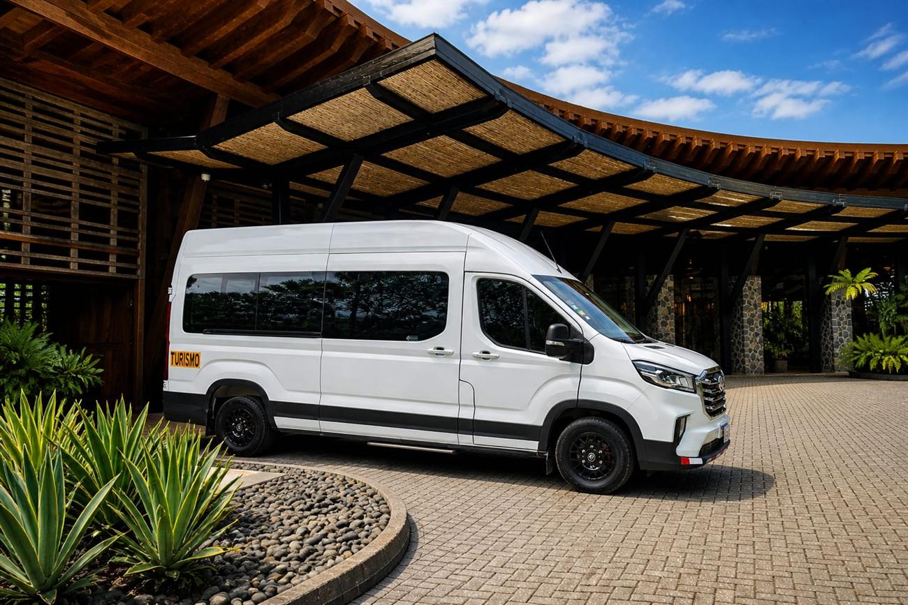 Maxus V90 van used for large group transfers in Costa Rica